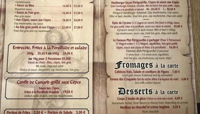 Aux Cepes Enchantes Menu - Bergerac