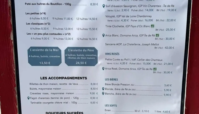 Cabane Du Boutillon -  Menu - Ars-en-ré