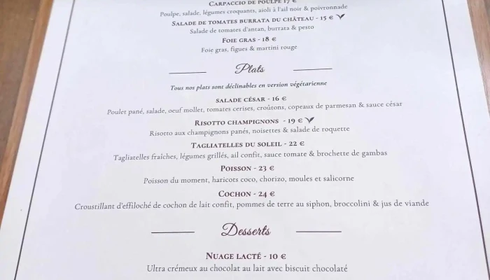 Chateau Des Dauphins   Restaurant La Verriere Et Evenementiel Menu - Saint-loubès
