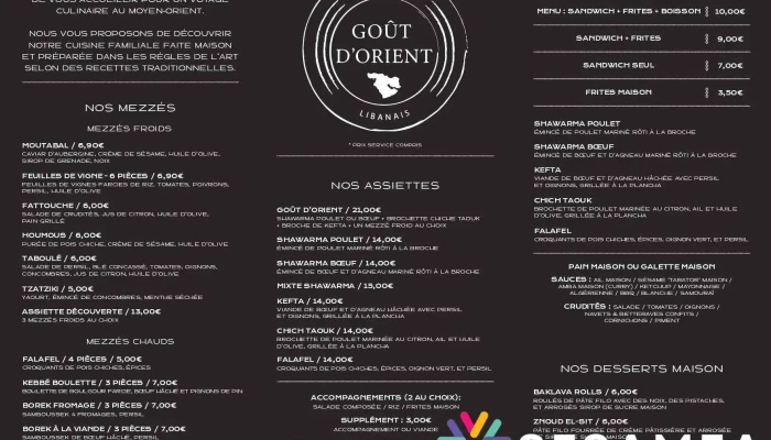 Gout Dorient Menu - Pau