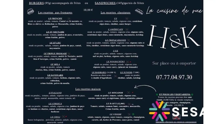 Hk  Sandwichs Pates Salades Friterie Menu - Argentat-sur-dordogne