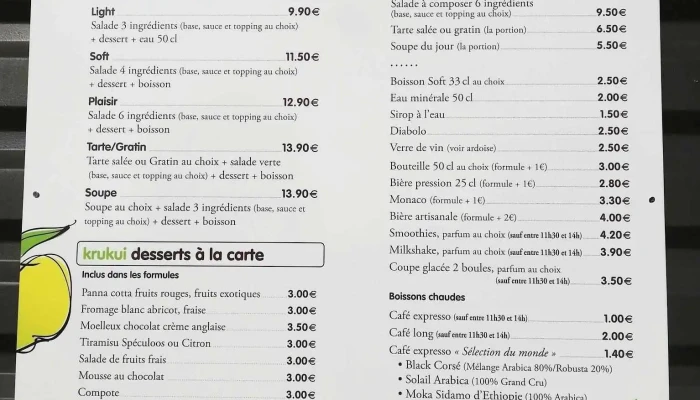 Krukui -  Menu - Marsac-sur-l'isle