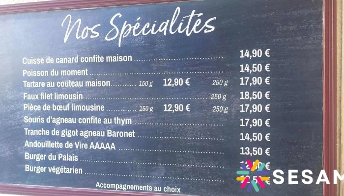La Brasserie Du Palais -  Menu - Bellac