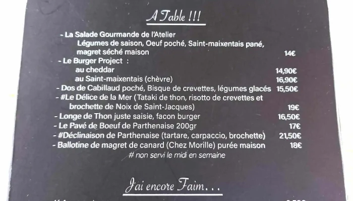 Latelier Menu - Saint-maixent-l'école