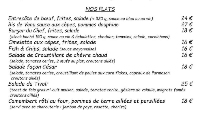Le Tivoli -  Menu - Argentat-sur-dordogne