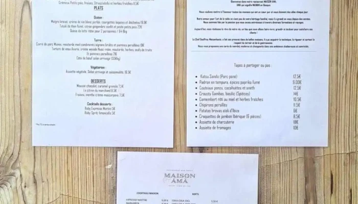 Maison Amae Restaurant Cocktailstapas Menu - Saint-jean-de-luz
