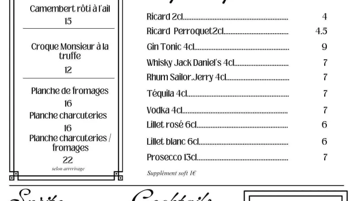 Restaurant Brasserie Pof A Bordeaux Menu - Bordeaux