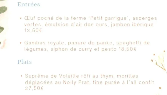 Restaurant Le Jardin Secret Bergerac -  Menu - Bergerac