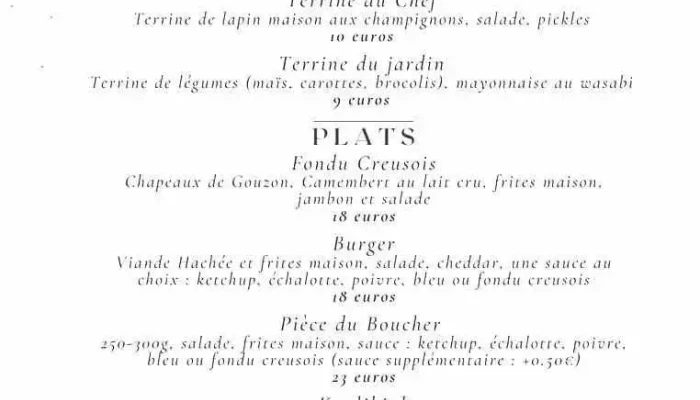 Restaurant Le Lissier -  Menu - Aubusson