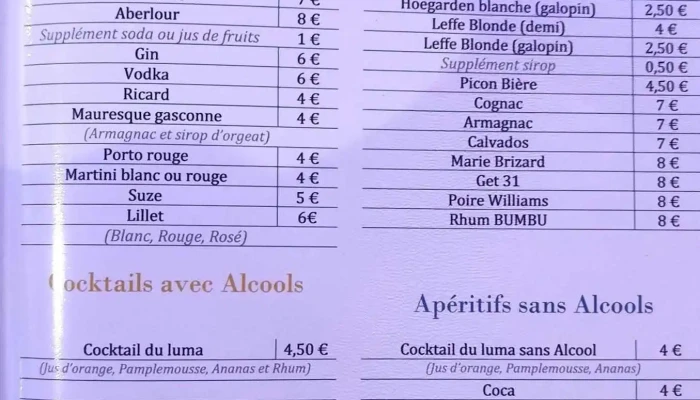 Restaurant Le Luma -  Menu - Arbanats