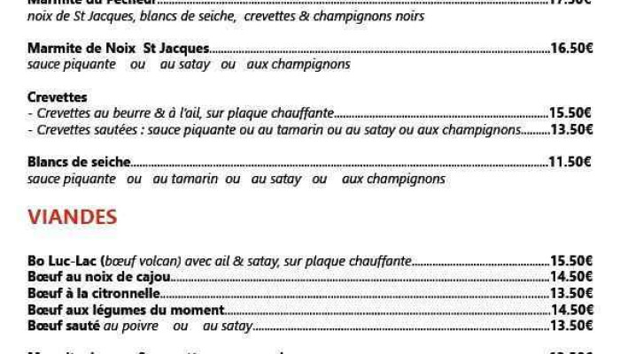 Restaurant Le Vietnam -  Menu - Bergerac