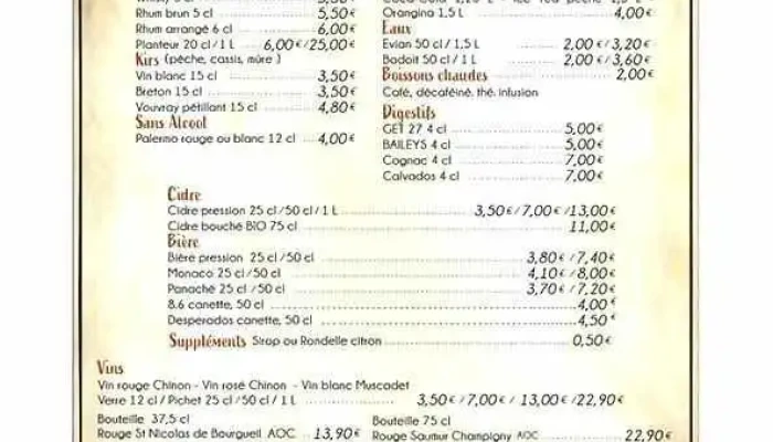 Resto Quai Menu - Azay-le-rideau