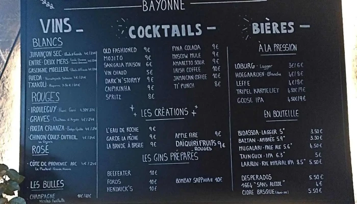 Une Bouteille A La Nive Menu - Bayonne